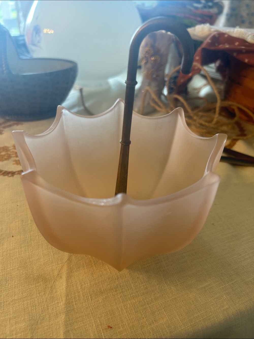 Fenton Pink Frosted Glass Umbrella Dish